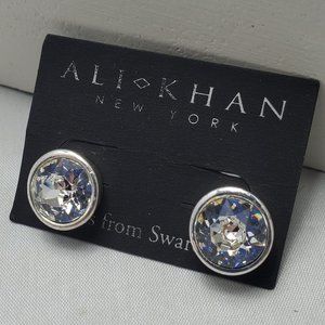 Ali Khan Swarovski crystal round earring silver